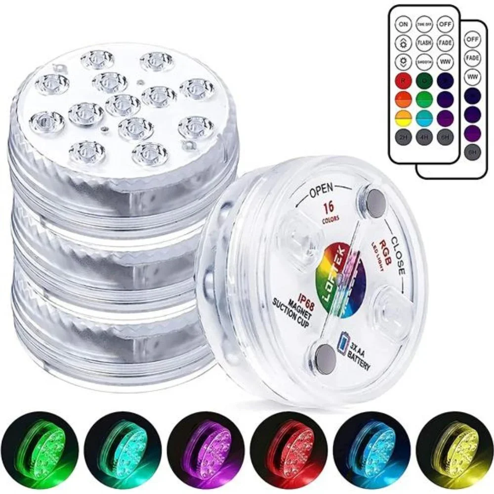 Submersible LED Lights with Remote RF(164ft),Full Waterproof Pool Lights